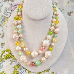 Midcentury Glass & Moulded Plastic Choker Necklace Summer tones W. Germany